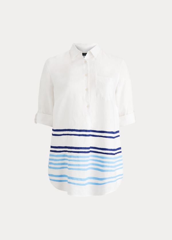 Camisa Ralph Lauren Mujer Blancos / Azules / Multicolor - Striped Linen - TIPGH8356